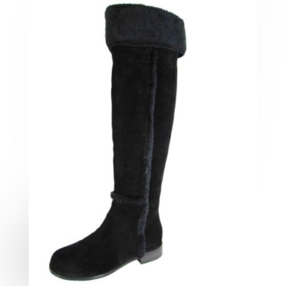 BCBGmaxazria Dorit’s Black Over Knee Suede Leather Sherpa Fold Over Boots 8